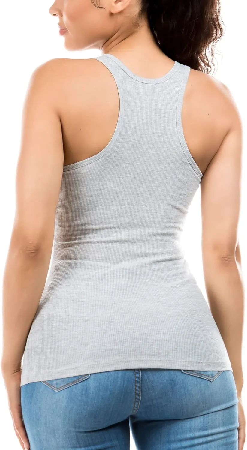 Cotton Ribbed Racerback Tank Tops for Women Basic Workout Athletic Tanks Gym Tank Top Yoga Shirts Pack 1-4