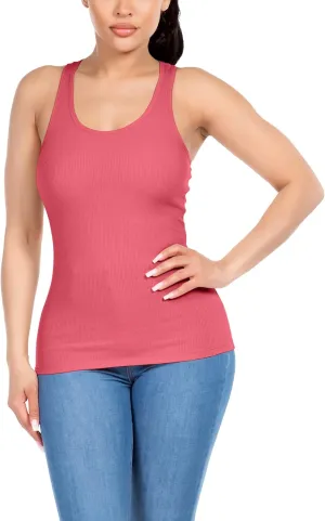 Cotton Ribbed Racerback Tank Tops for Women Basic Workout Athletic Tanks Gym Tank Top Yoga Shirts Pack 1-4