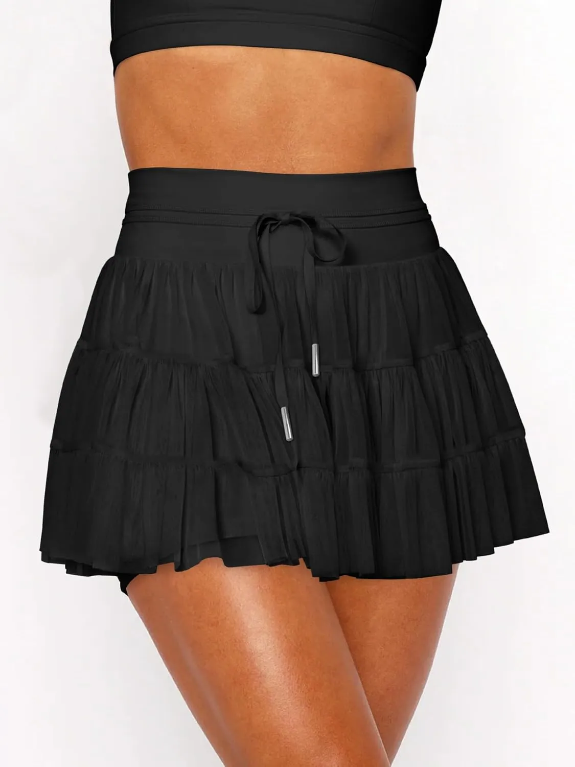 Cresay Women's Pleated Skirt High Waisted Ruffle Tennis Skirts Sports Skater Running Skorts with Shorts Pockets