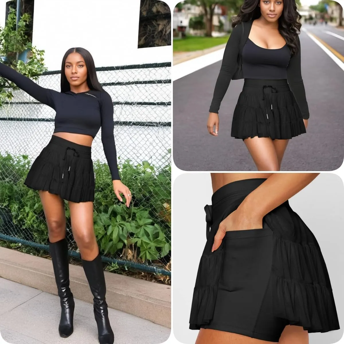 Cresay Women's Pleated Skirt High Waisted Ruffle Tennis Skirts Sports Skater Running Skorts with Shorts Pockets