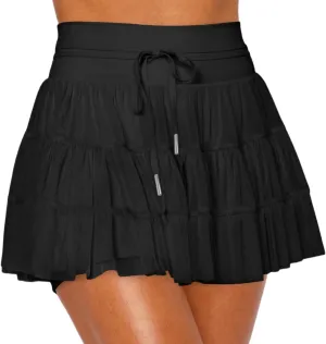 Cresay Women's Pleated Skirt High Waisted Ruffle Tennis Skirts Sports Skater Running Skorts with Shorts Pockets