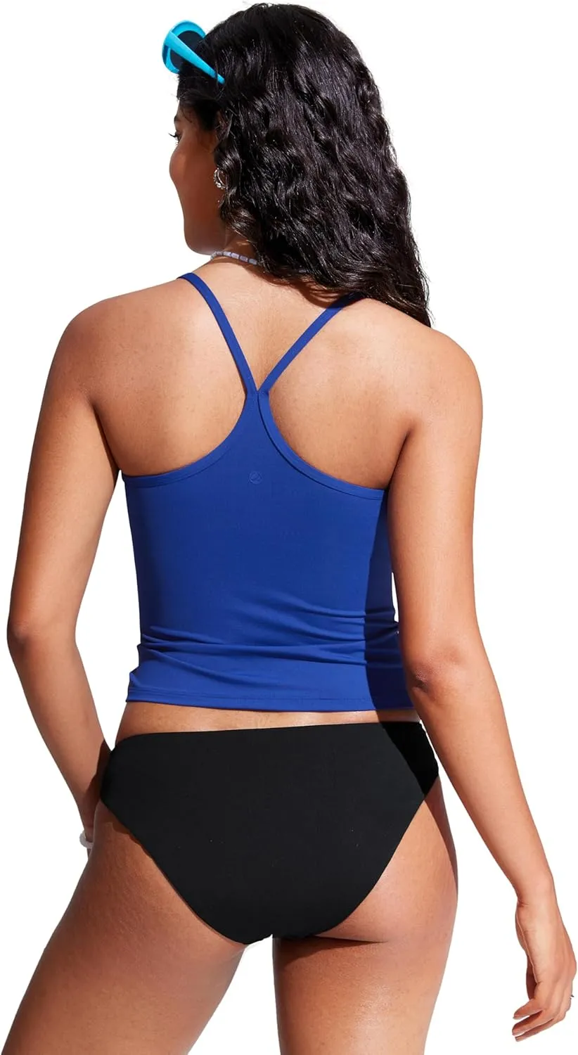 CRZ YOGA Womens Racerback Tankini Tops Scoop Neck Spaghetti Straps Bathing Suit Bikini Only Padded Crop Swim Tank