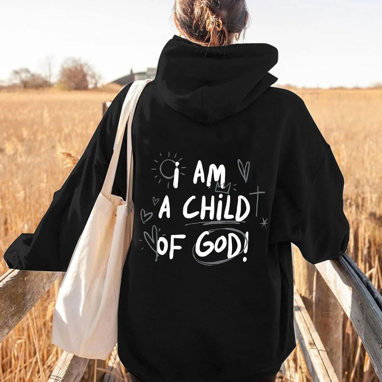 Cute Preppy Hoodie for Women Inspirational Letter Graphic Sweatshirt Oversized Long Sleeve Casual Loose Pullover