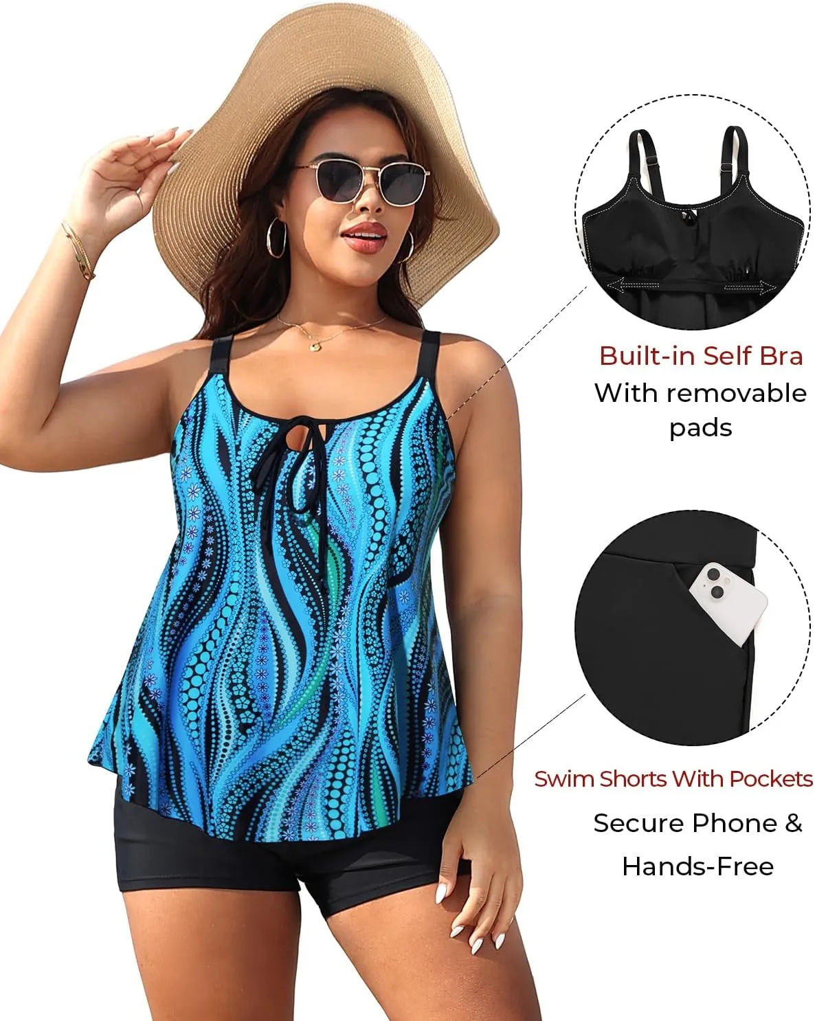 Daci Women Plus Size Tankini Swimsuit - 2 Piece Flowy Plus Size Bathing Suits and Shorts with Pockets 2025