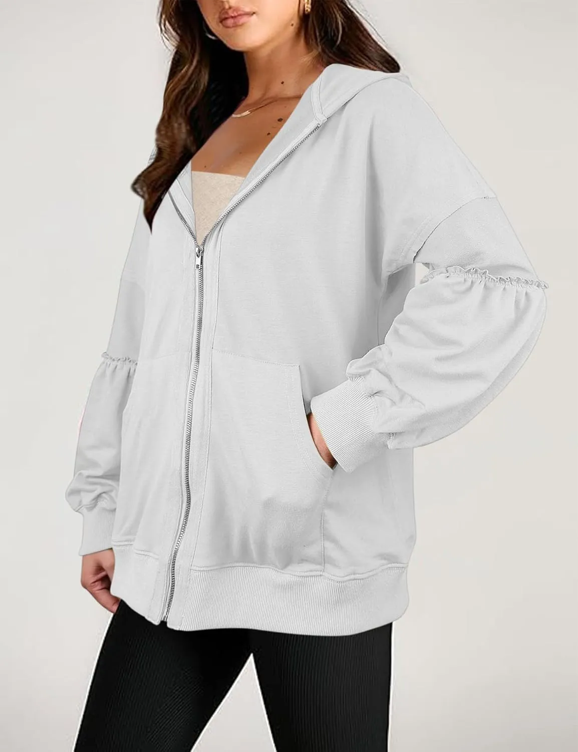 Dailiup Women Zip up Hoodies Oversized Long Sleeves Casual Sweatshirts Fall Outfit Jackets with Pocket