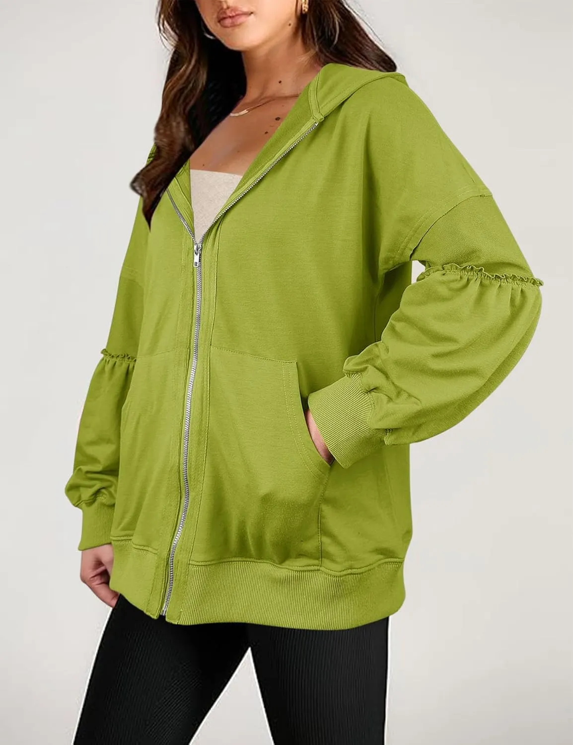 Dailiup Women Zip up Hoodies Oversized Long Sleeves Casual Sweatshirts Fall Outfit Jackets with Pocket