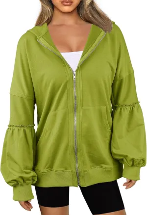 Dailiup Women Zip up Hoodies Oversized Long Sleeves Casual Sweatshirts Fall Outfit Jackets with Pocket
