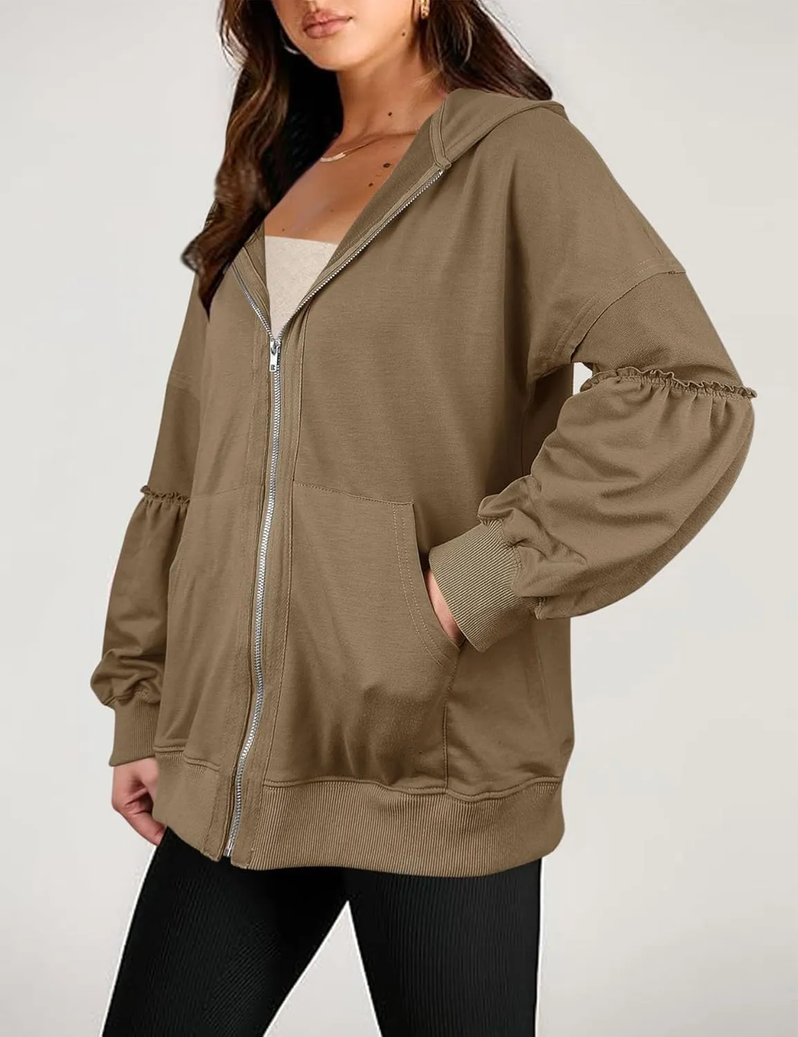 Dailiup Women Zip up Hoodies Oversized Long Sleeves Casual Sweatshirts Fall Outfit Jackets with Pocket