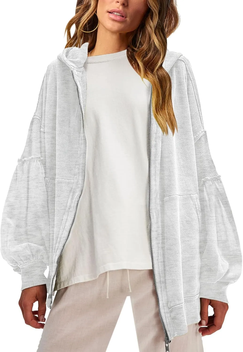Dailiup Women Zip up Hoodies Oversized Long Sleeves Casual Sweatshirts Fall Outfit Jackets with Pocket