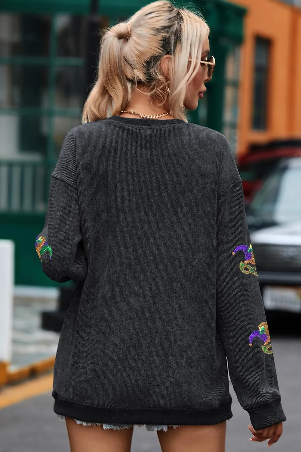 Deer Lady 2025 Mardi Gras Sweatshirt Women Seqin Long sleeve Casual Pullover Tops Oversized Crewneck Tee