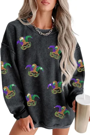 Deer Lady 2025 Mardi Gras Sweatshirt Women Seqin Long sleeve Casual Pullover Tops Oversized Crewneck Tee