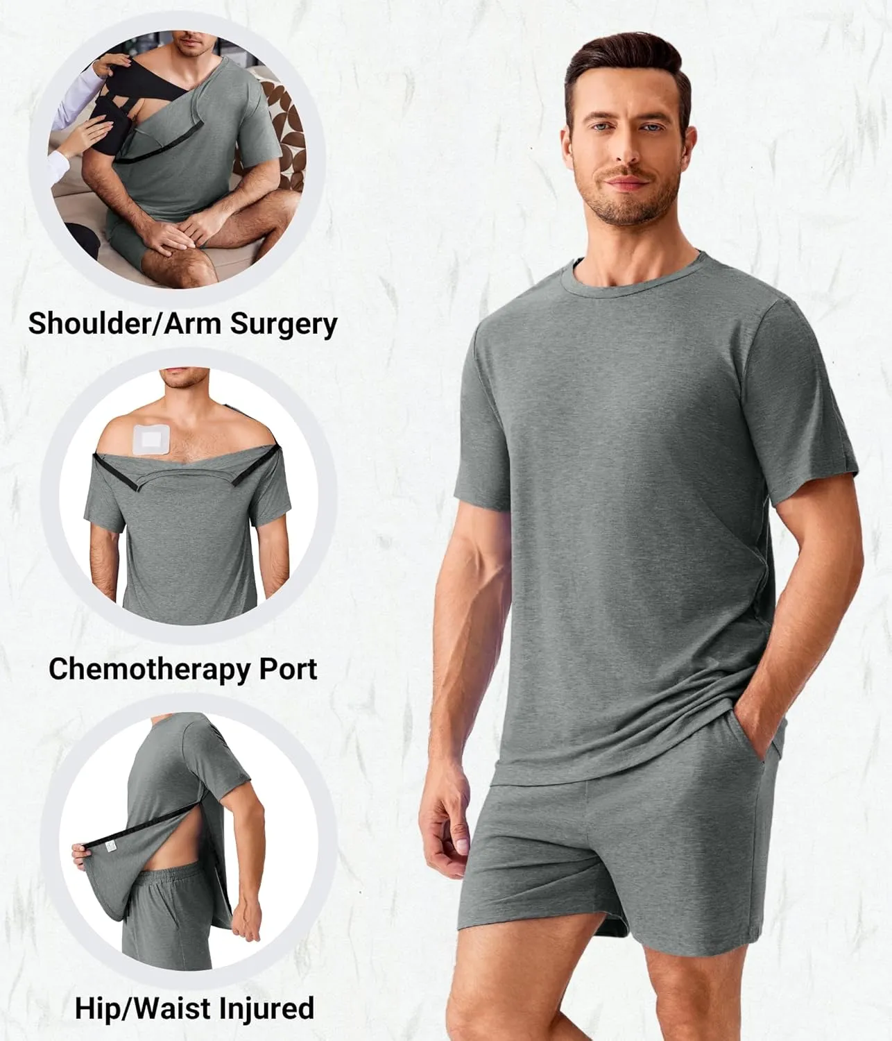 Deyeek Unisex Post Shoulder Surgery Shirts Sets Snap On Clothes for Rotator Cuff Surgery Chemo Port Access Adaptive Gowns