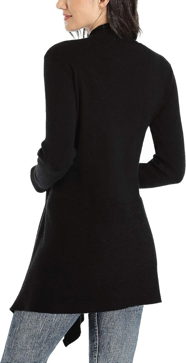 Dilgul Women Open Front Ribbed Drape Long Sleeve Cascading Cardigan Sweater