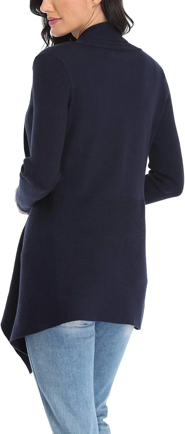 Dilgul Women Open Front Ribbed Drape Long Sleeve Cascading Cardigan Sweater