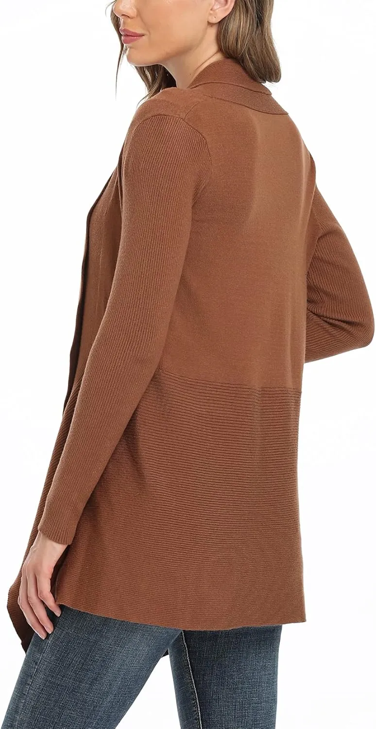 Dilgul Women Open Front Ribbed Drape Long Sleeve Cascading Cardigan Sweater