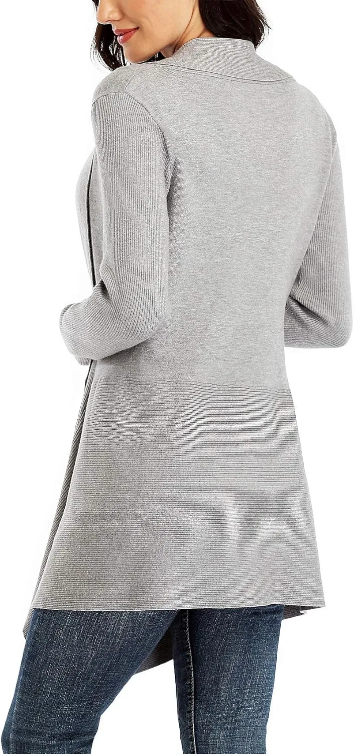 Dilgul Women Open Front Ribbed Drape Long Sleeve Cascading Cardigan Sweater