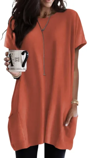 Dokotoo Womens Summer 2025 Casual Short Sleeve Shirts Loose Fit Oversized Tshirts Tunic Tops with Pockets