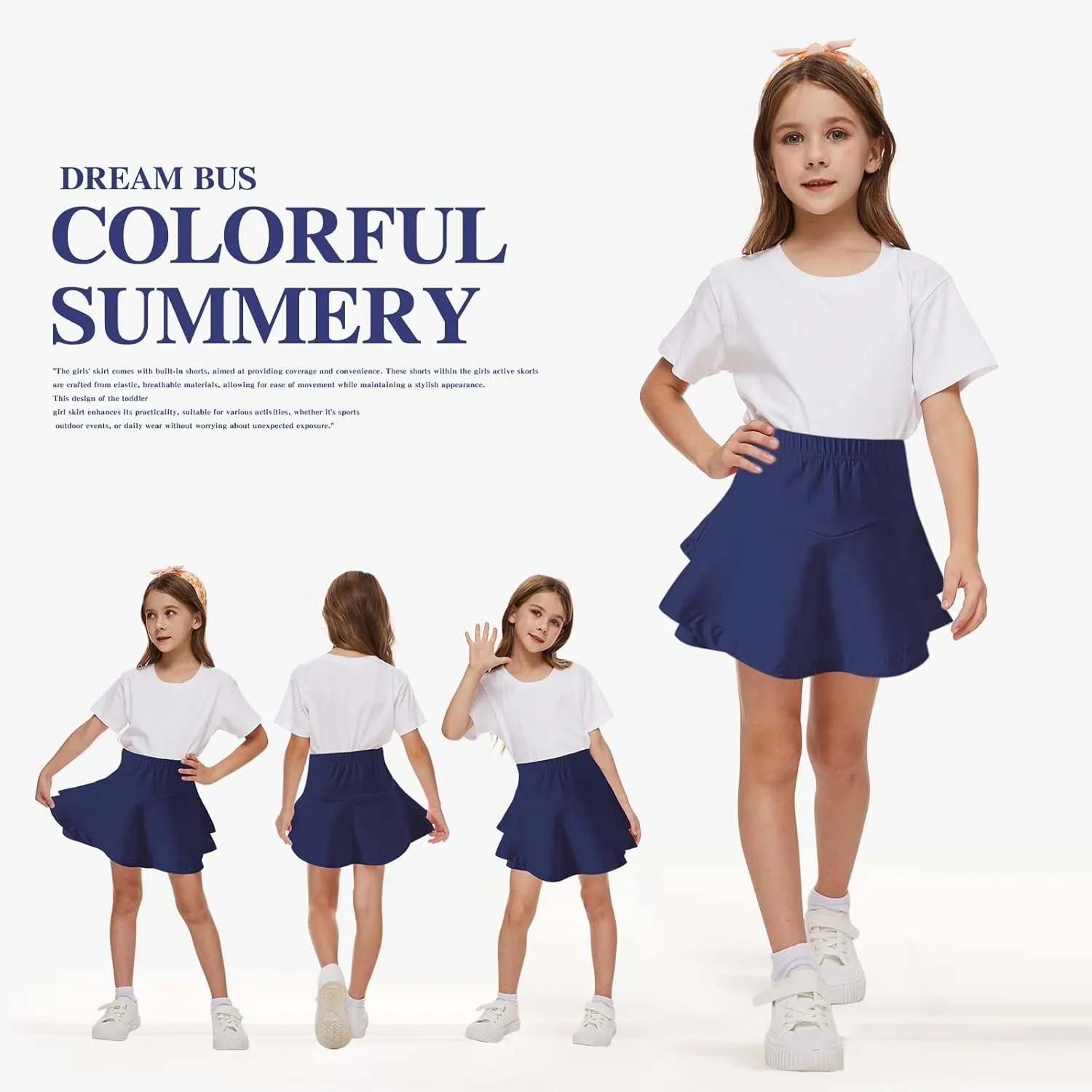 DREAM BUS 2 Pack Toddler Girl Skirts Built in Shorts Little Kids Tiered Athletic Tennis Skorts 2-6 Years