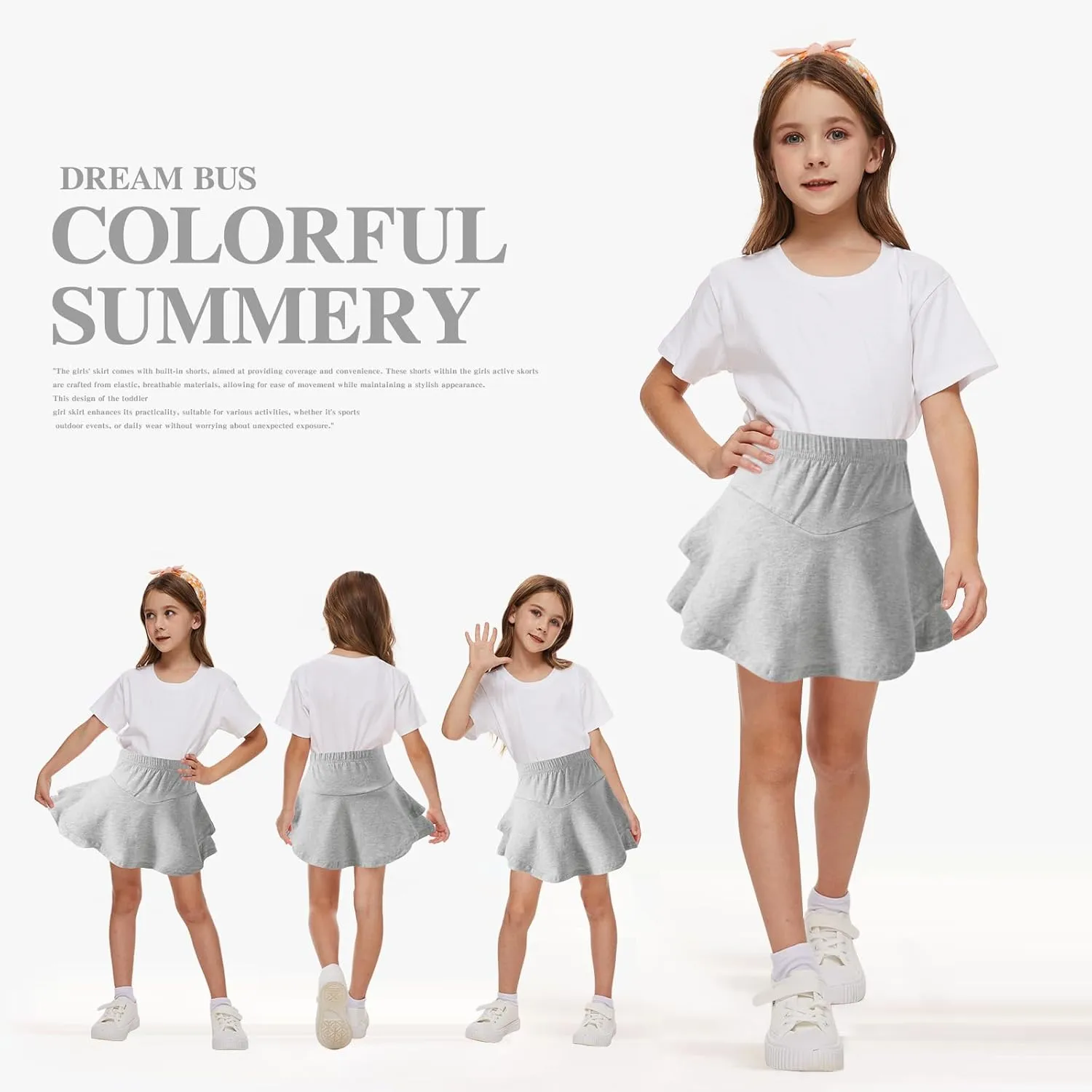 DREAM BUS 2 Pack Toddler Girl Skirts Built in Shorts Little Kids Tiered Athletic Tennis Skorts 2-6 Years
