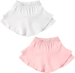 DREAM BUS 2 Pack Toddler Girl Skirts Built in Shorts Little Kids Tiered Athletic Tennis Skorts 2-6 Years