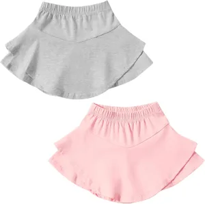 DREAM BUS 2 Pack Toddler Girl Skirts Built in Shorts Little Kids Tiered Athletic Tennis Skorts 2-6 Years