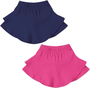 DREAM BUS 2 Pack Toddler Girl Skirts Built in Shorts Little Kids Tiered Athletic Tennis Skorts 2-6 Years