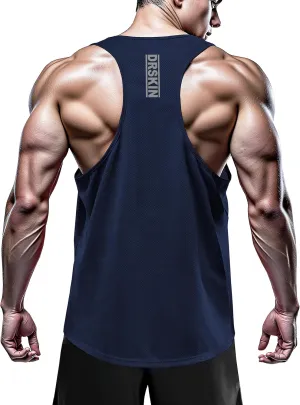 DRSKIN Men's 4, 3 or 1 Pack Tank Tops Sleeveless Shirts Y-Back Muscle Mesh Gym Training Athletic Workout Dry Fit