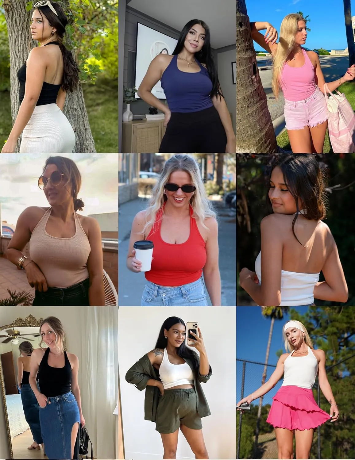 Ekouaer Women Halter Top Backless Scroop Neck Slim Stretchy Ribbed Knit Camisole Crop Tops S-XXL