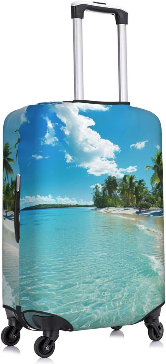 Elastic Luggage Cover Anti Scratch Dirt Covers, Coastal Nautical Hawaiian Beach Scenery Travel Luggage Cover Suitcase Protector Fits 31-32 Inch Luggage