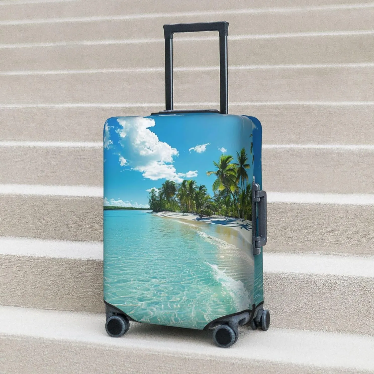 Elastic Luggage Cover Anti Scratch Dirt Covers, Coastal Nautical Hawaiian Beach Scenery Travel Luggage Cover Suitcase Protector Fits 31-32 Inch Luggage