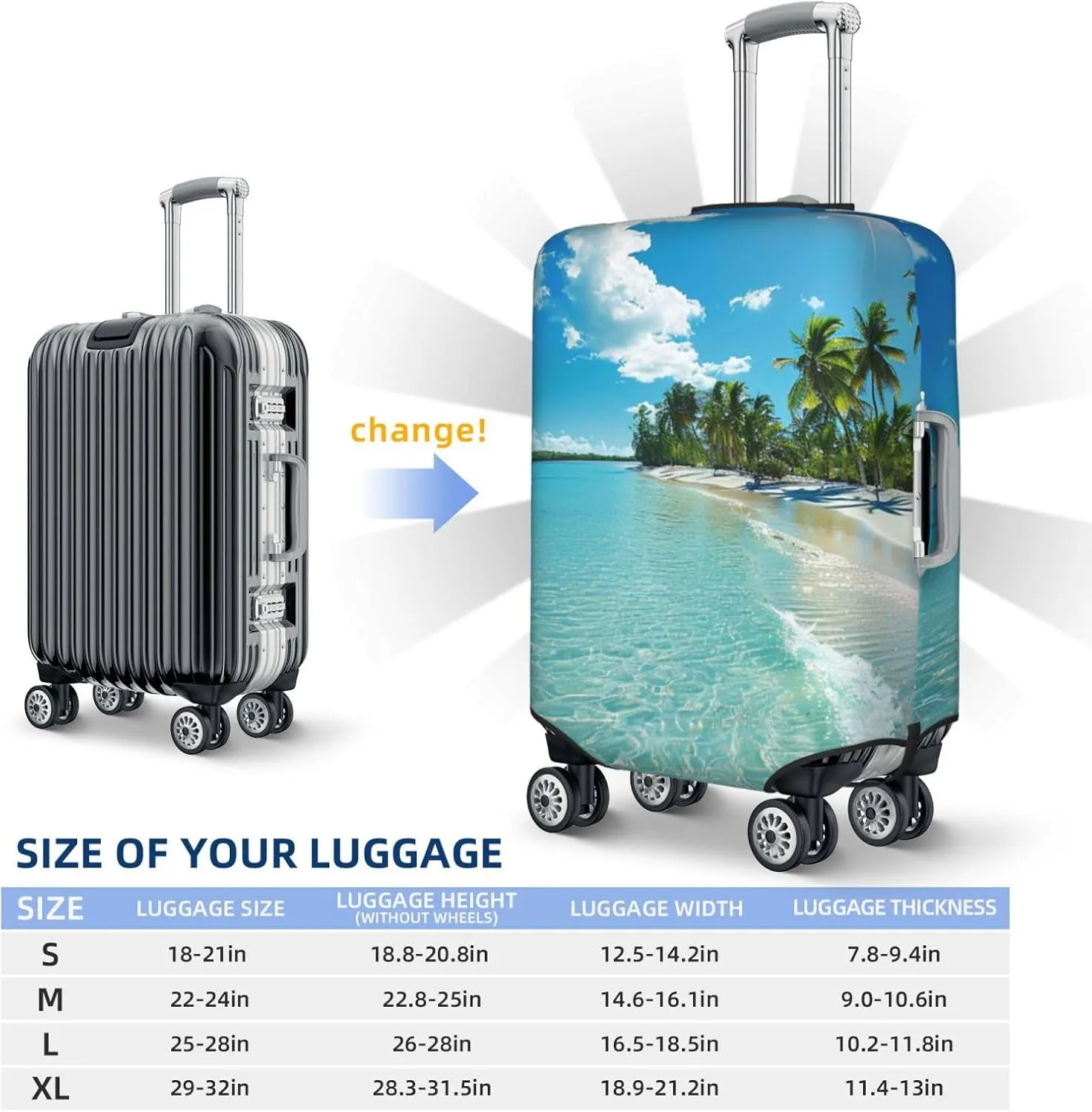Elastic Luggage Cover Anti Scratch Dirt Covers, Coastal Nautical Hawaiian Beach Scenery Travel Luggage Cover Suitcase Protector Fits 31-32 Inch Luggage