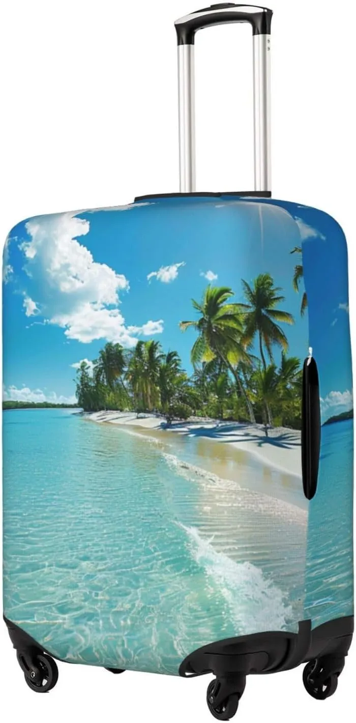 Elastic Luggage Cover Anti Scratch Dirt Covers, Coastal Nautical Hawaiian Beach Scenery Travel Luggage Cover Suitcase Protector Fits 31-32 Inch Luggage
