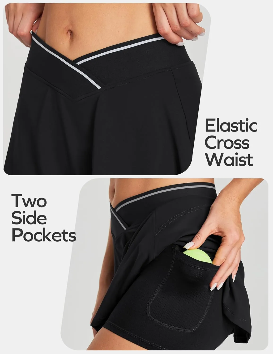 Ewedoos Women's Athletic Skirt Cross Waist Tennis Skirt with Pockets Linner Skorts Tennis Skirts Golf Pickleball Casual