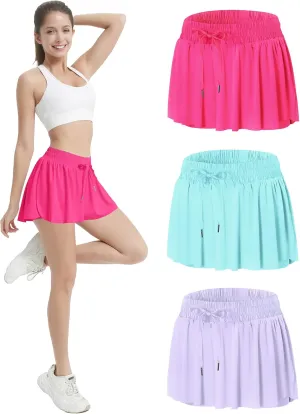 EXARUS 3 Pack Womens Butterfly Shorts Flowy Athletic 2 in 1 Running Workout Tennis Skirt Skorts Gym Preppy