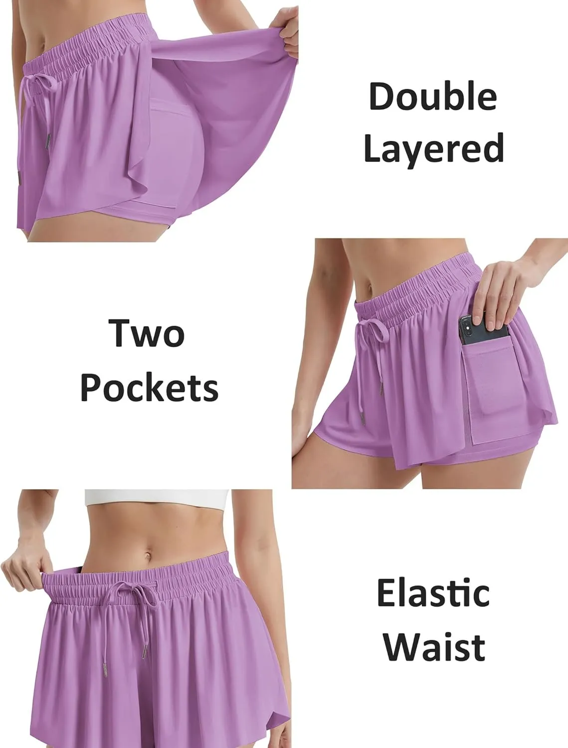 EXARUS 3 Pack Womens Butterfly Shorts Flowy Athletic 2 in 1 Running Workout Tennis Skirt Skorts Gym Preppy