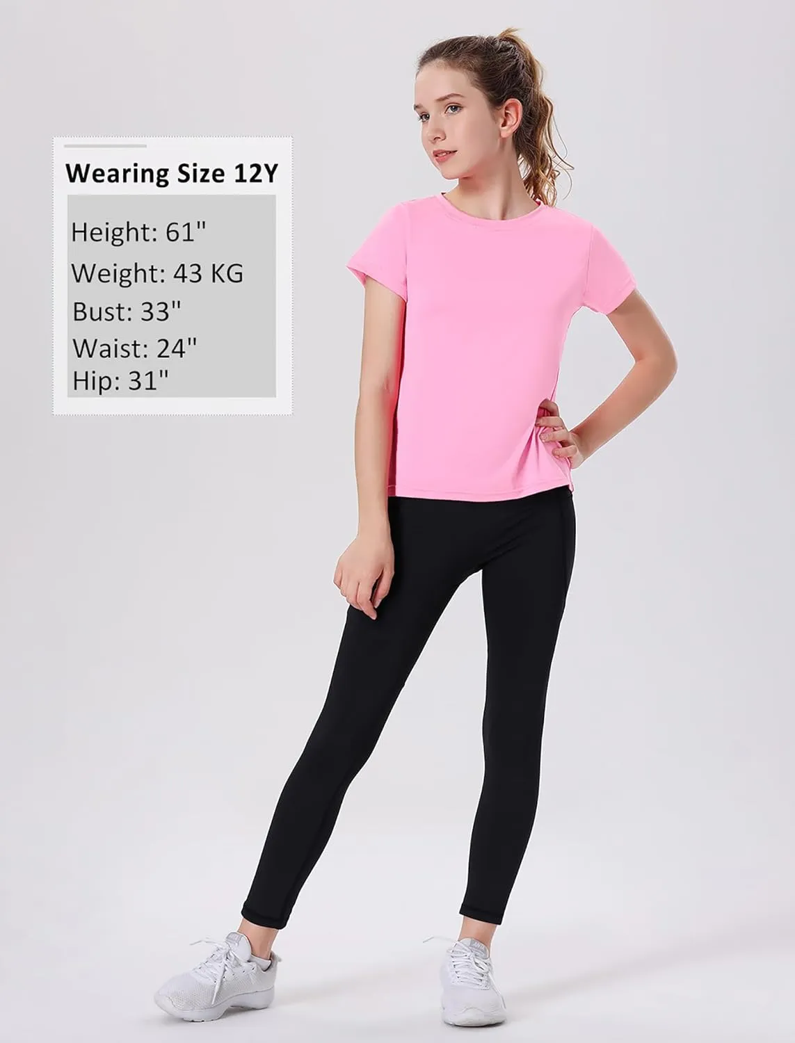EXARUS 4 Pack Girls Athletic Shirts Quick Dry Short Sleeve Tshirts Crewneck Tee Workout Activewear Tops for Kids 8-16Y