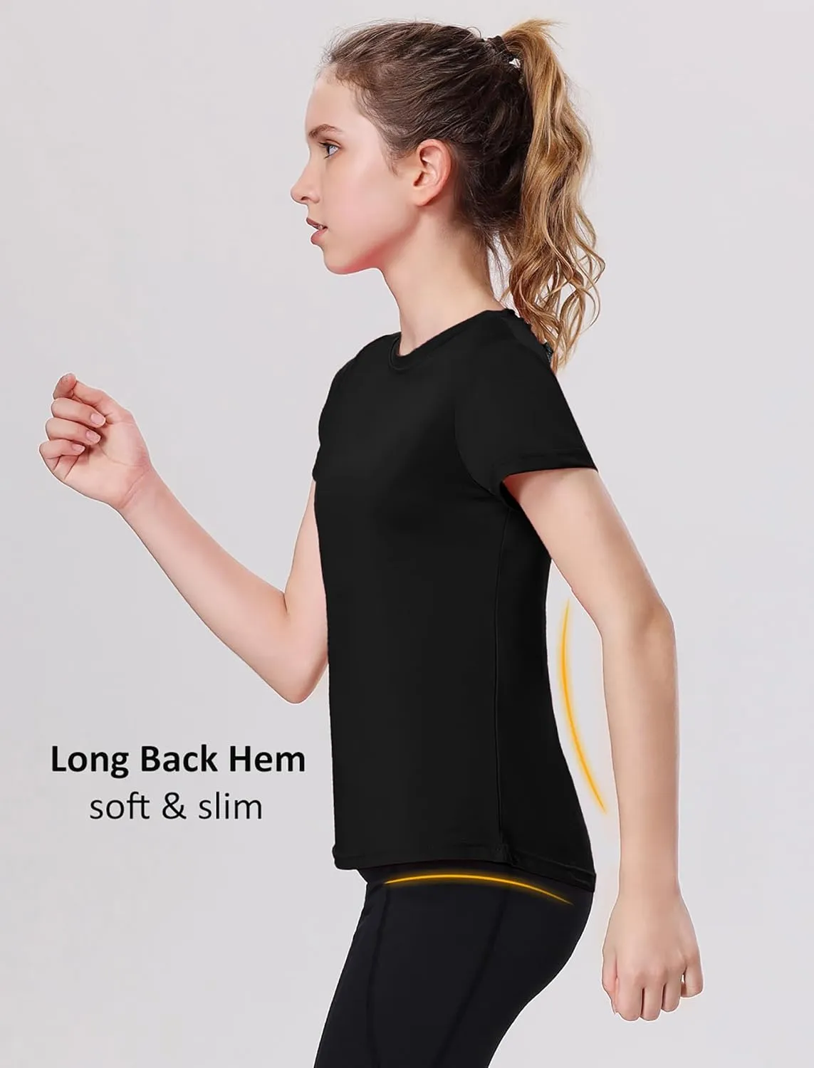 EXARUS 4 Pack Girls Athletic Shirts Quick Dry Short Sleeve Tshirts Crewneck Tee Workout Activewear Tops for Kids 8-16Y