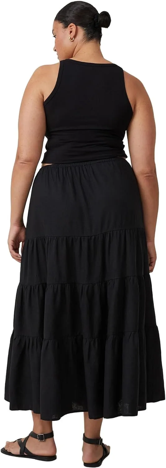 Ezcosplay Women Ruffle Tiered Cotton Maxi Skirt Drawstring Elastic High Waisted Pleated A Line Swing Long Skirts