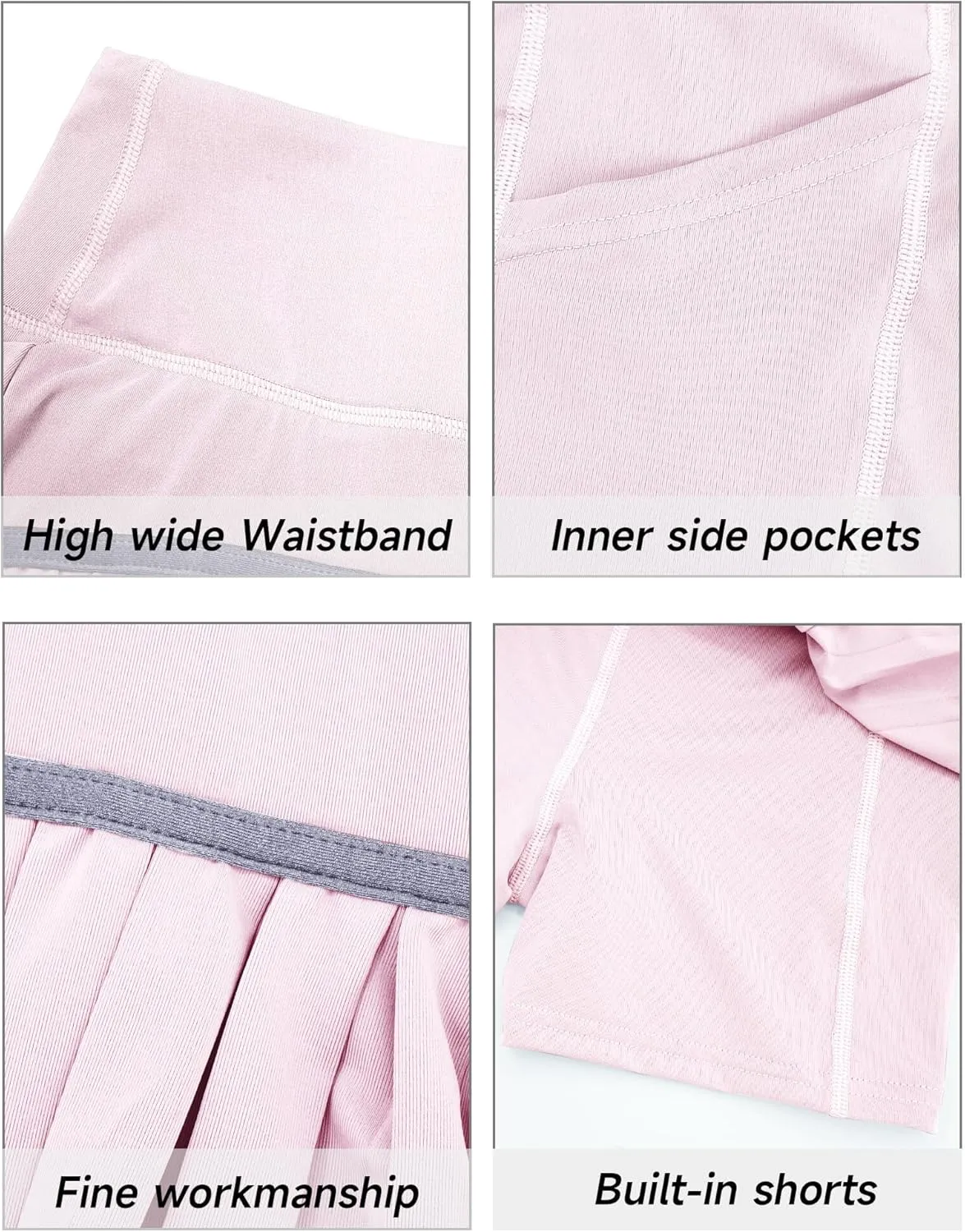 FEOYA Women Mini Pleated Tennis Skirt Short Golf Skort High Waisted A-Line Skirts with Shorts Pockets