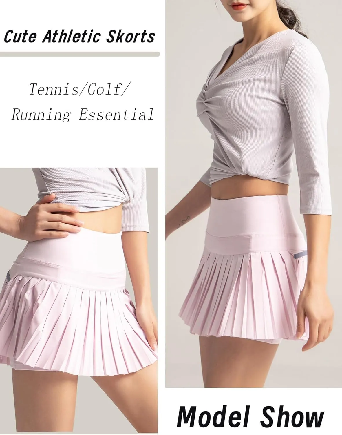 FEOYA Women Mini Pleated Tennis Skirt Short Golf Skort High Waisted A-Line Skirts with Shorts Pockets