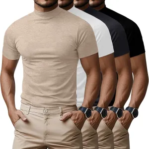 Ficerd 4 Pack Men's Mock Neck T Shirts, Short Sleeve Mock Turtleneck Undershirt Pullover Basic Causal Solid Tee Tops for Men
