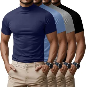 Ficerd 4 Pack Men's Mock Neck T Shirts, Short Sleeve Mock Turtleneck Undershirt Pullover Basic Causal Solid Tee Tops for Men