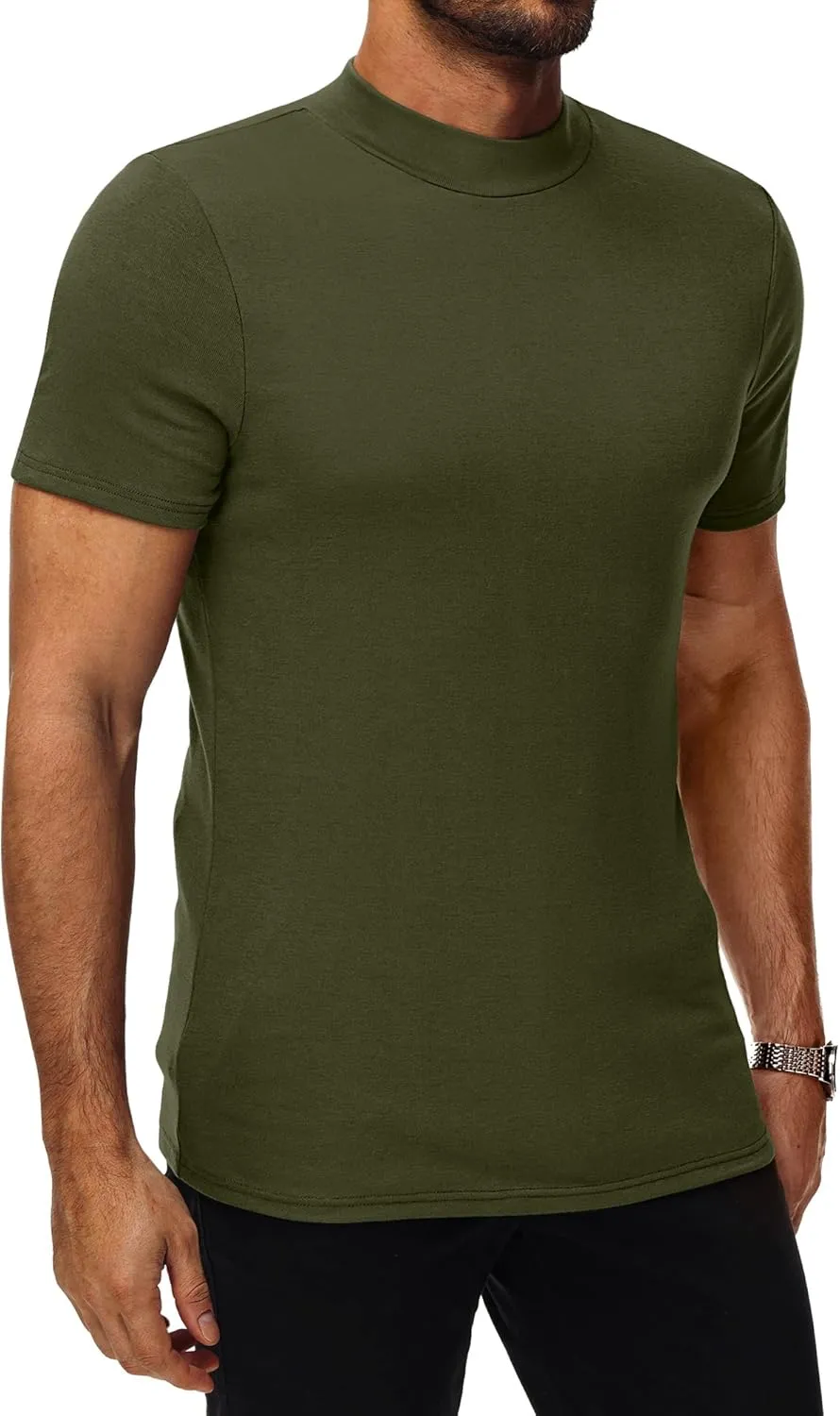 Ficerd 4 Pack Men's Mock Neck T Shirts, Short Sleeve Mock Turtleneck Undershirt Pullover Basic Causal Solid Tee Tops for Men