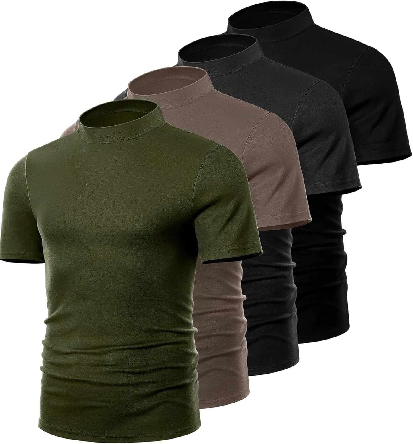 Ficerd 4 Pack Men's Mock Neck T Shirts, Short Sleeve Mock Turtleneck Undershirt Pullover Basic Causal Solid Tee Tops for Men