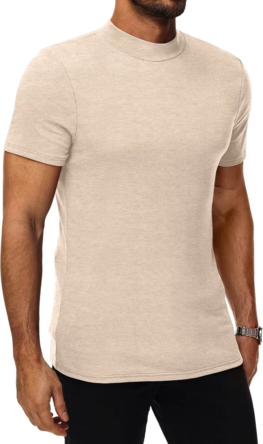 Ficerd 4 Pack Men's Mock Neck T Shirts, Short Sleeve Mock Turtleneck Undershirt Pullover Basic Causal Solid Tee Tops for Men