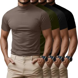 Ficerd 4 Pack Men's Mock Neck T Shirts, Short Sleeve Mock Turtleneck Undershirt Pullover Basic Causal Solid Tee Tops for Men