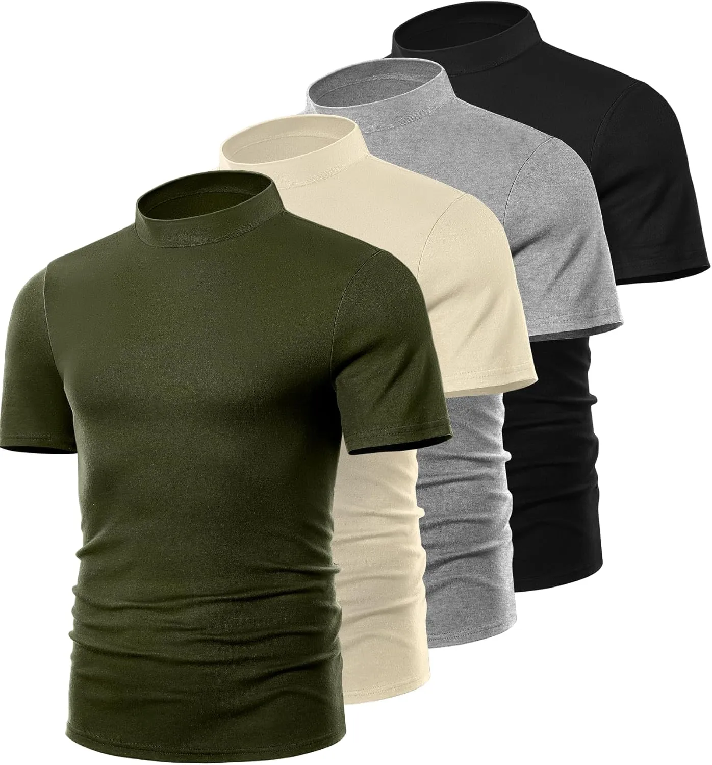 Ficerd 4 Pack Men's Mock Neck T Shirts, Short Sleeve Mock Turtleneck Undershirt Pullover Basic Causal Solid Tee Tops for Men