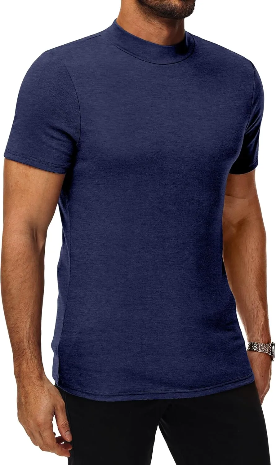 Ficerd 4 Pack Men's Mock Neck T Shirts, Short Sleeve Mock Turtleneck Undershirt Pullover Basic Causal Solid Tee Tops for Men