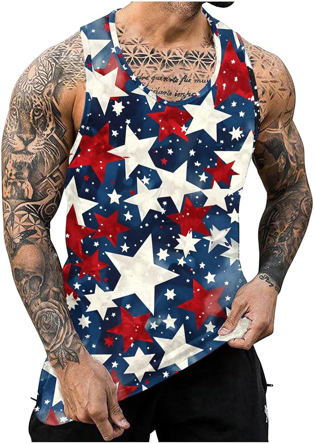 Finelylove 4th of July American Flag Tank Top Men USA Independence Day Patriotic Sleeveless T-Shirt Workout Gym Muscle Shirts