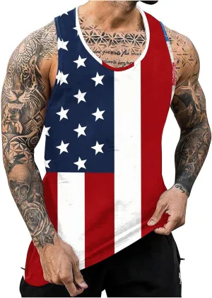 Finelylove 4th of July American Flag Tank Top Men USA Independence Day Patriotic Sleeveless T-Shirt Workout Gym Muscle Shirts